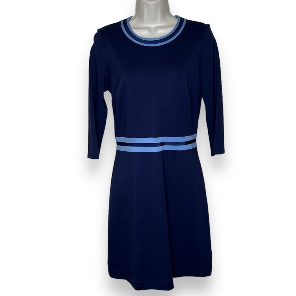 Draper James Persley Ponte Nassau Navy Blue Stripe Sheath Dress Womens Small